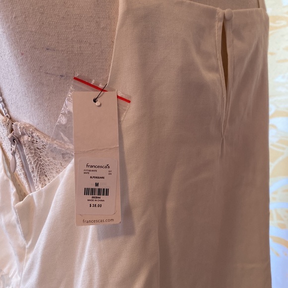 FRANCESCA’S BLUE RAIN IVORY WHITE LACE TANK TOP SIZE MED KEYHOLE BUTTON BACK - Picture 2 of 7